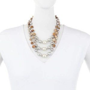 LULU FROST Glass Pearl & Agate Three-Strand Necklace